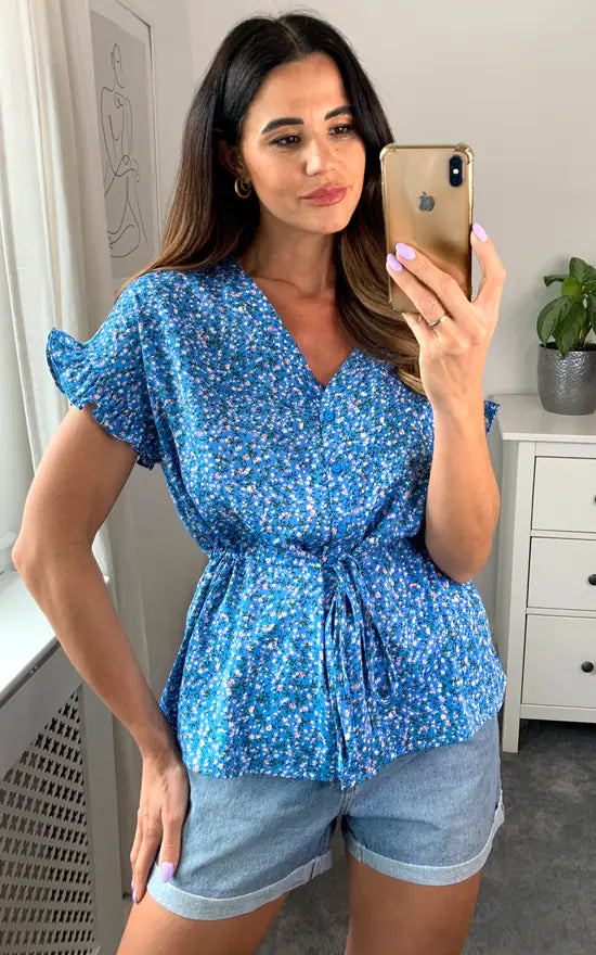 Ditsy Blue Waist Tie Top