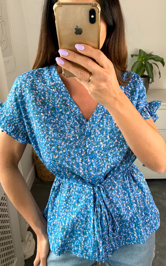 Ditsy Blue Waist Tie Top
