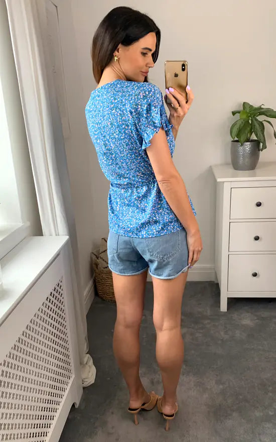 Ditsy Blue Waist Tie Top