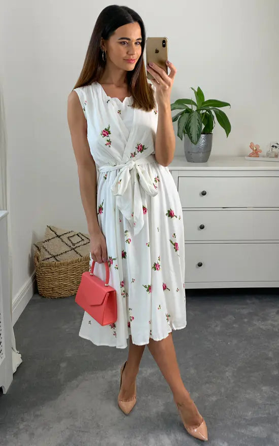 Ellie Tie Dress Colour Cream And Pink