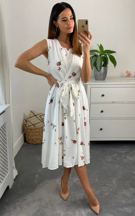 Ellie Tie Dress Colour Cream And Pink