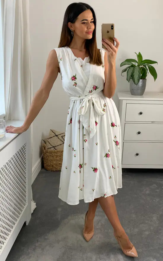 Ellie Tie Dress Colour Cream And Pink