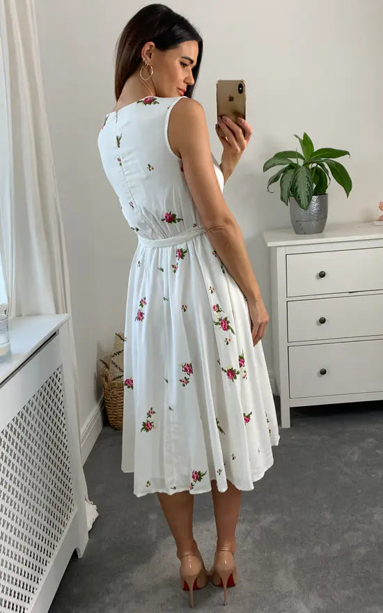 Ellie Tie Dress Colour Cream And Pink