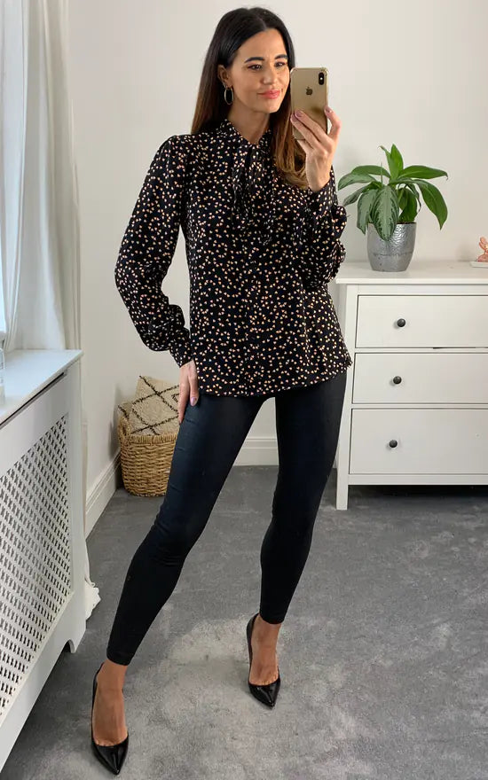 Holly Pussybow Blouse Colour Black And Peach