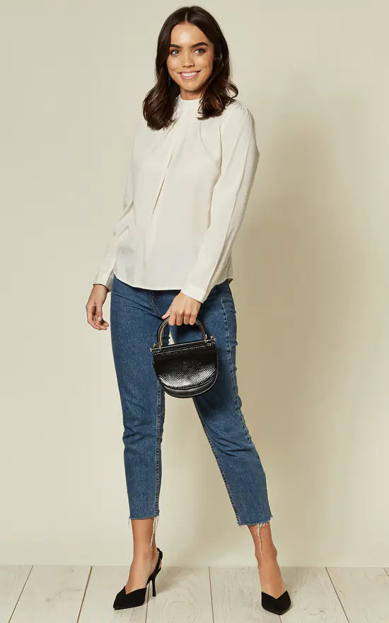 Ivory Blouse With Contrasting Tie Back Detail