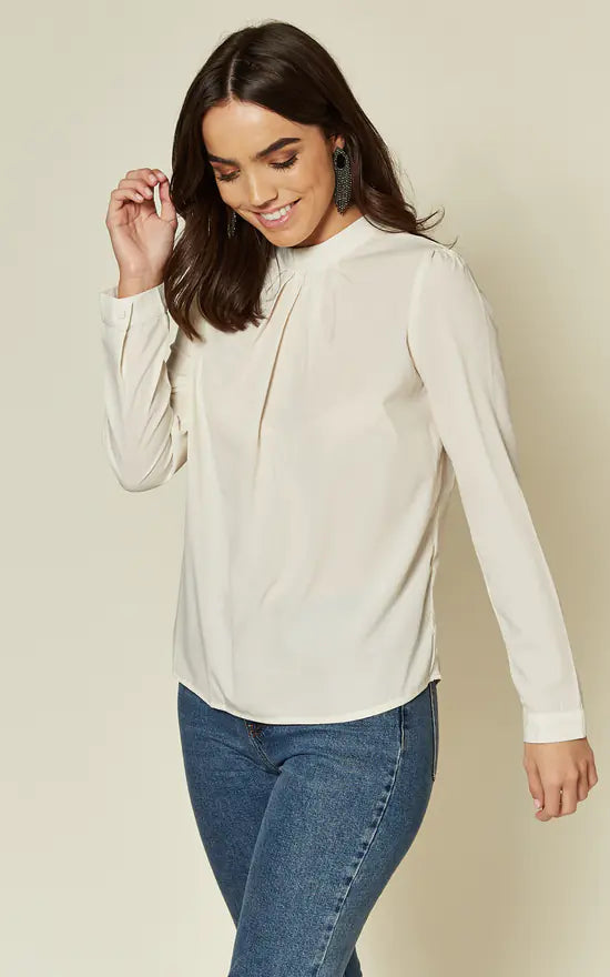 Ivory Blouse With Contrasting Tie Back Detail