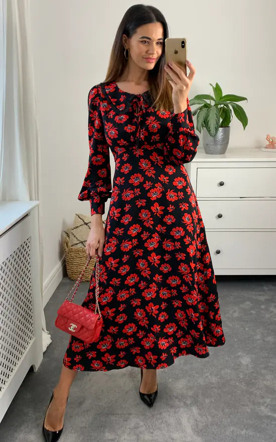 Millie Empire Midi Dress Colour Black And Red