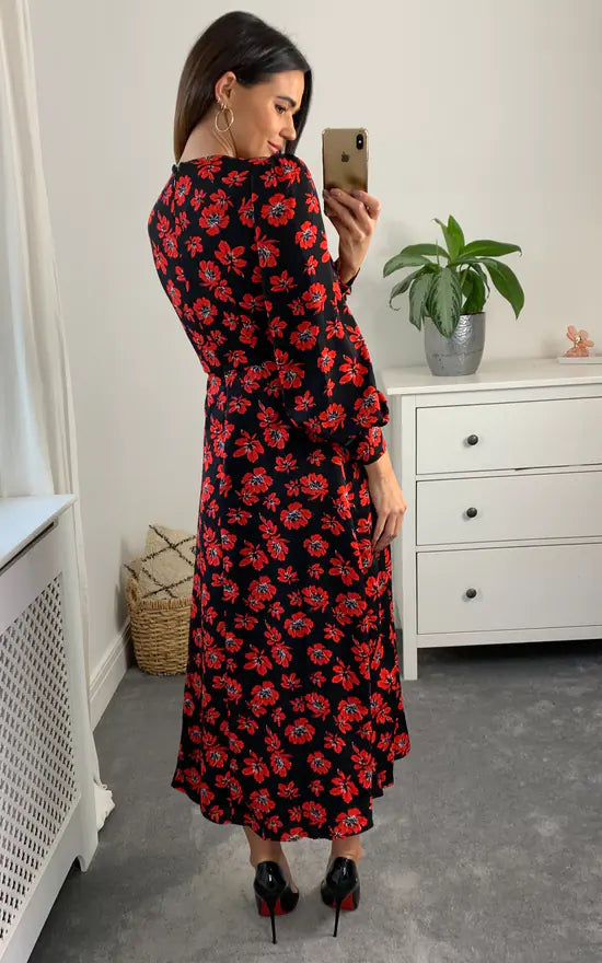 Millie Empire Midi Dress Colour Black And Red