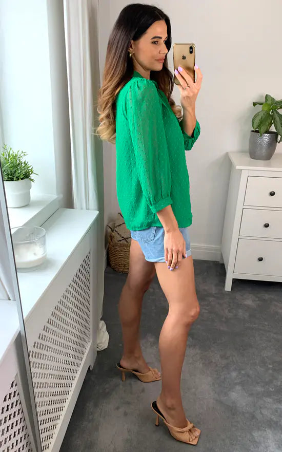 Pussybow Blouse Dobby Green