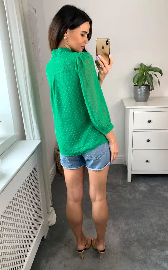 Pussybow Blouse Dobby Green