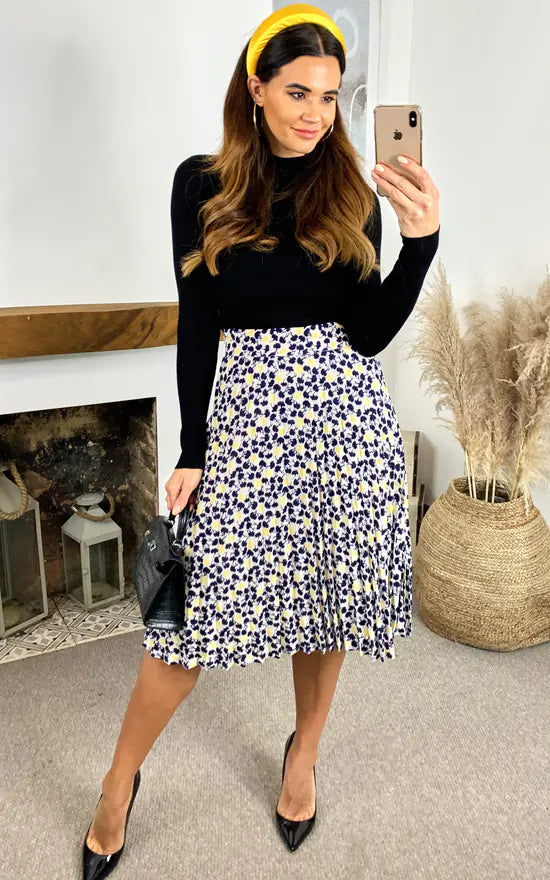 Stella Printed Pleated Skirt (Yellow & Black)