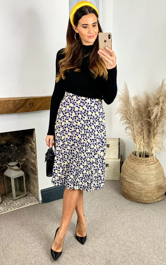 Stella Printed Pleated Skirt (Yellow & Black)