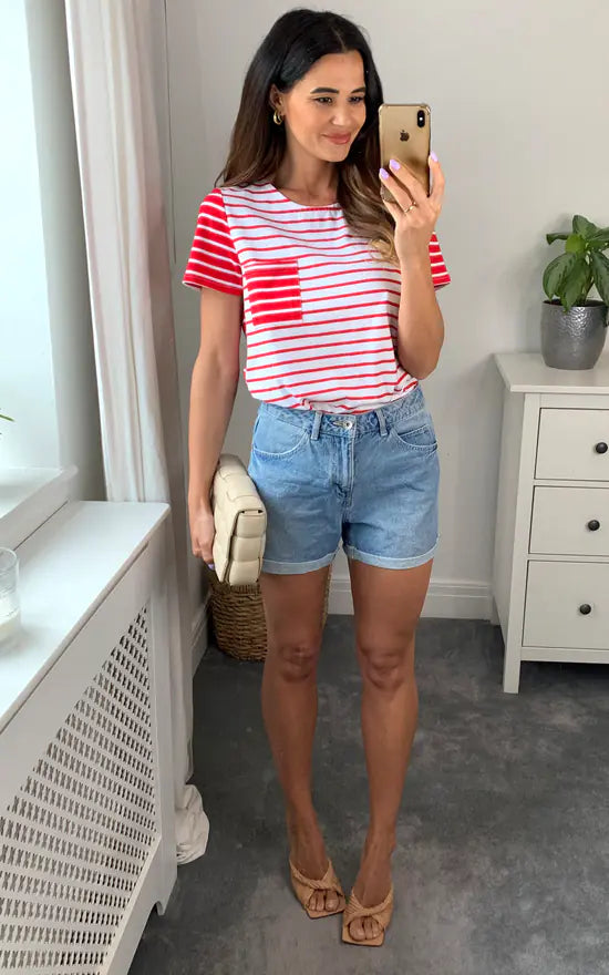 Stripe T Shirt White And Red