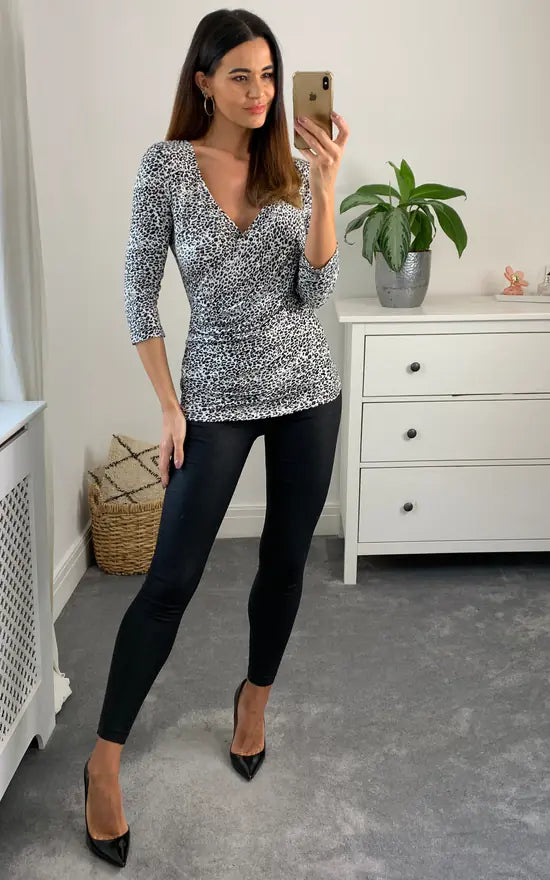 Animal Top Colour Black White Khaki