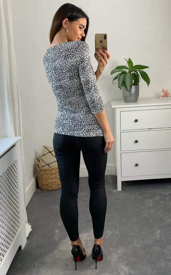 Animal Top Colour Black White Khaki