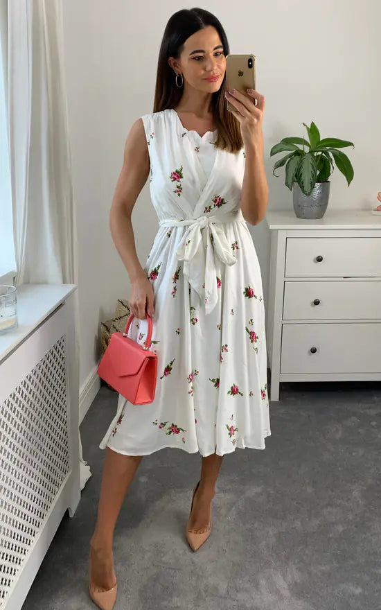 Ellie Tie Dress Colour Cream And Pink