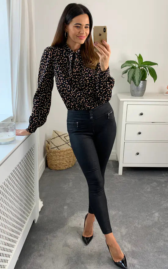 Holly Pussybow Blouse Colour Black And Peach