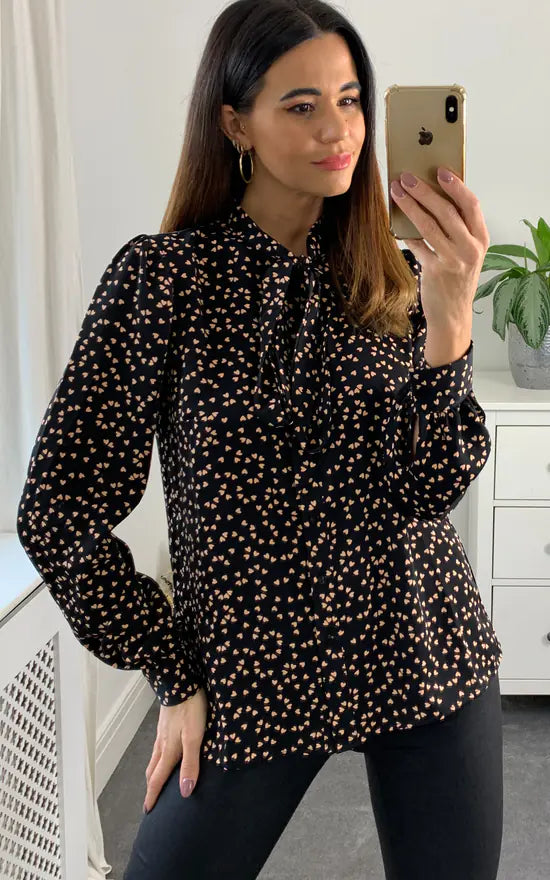 Holly Pussybow Blouse Colour Black And Peach