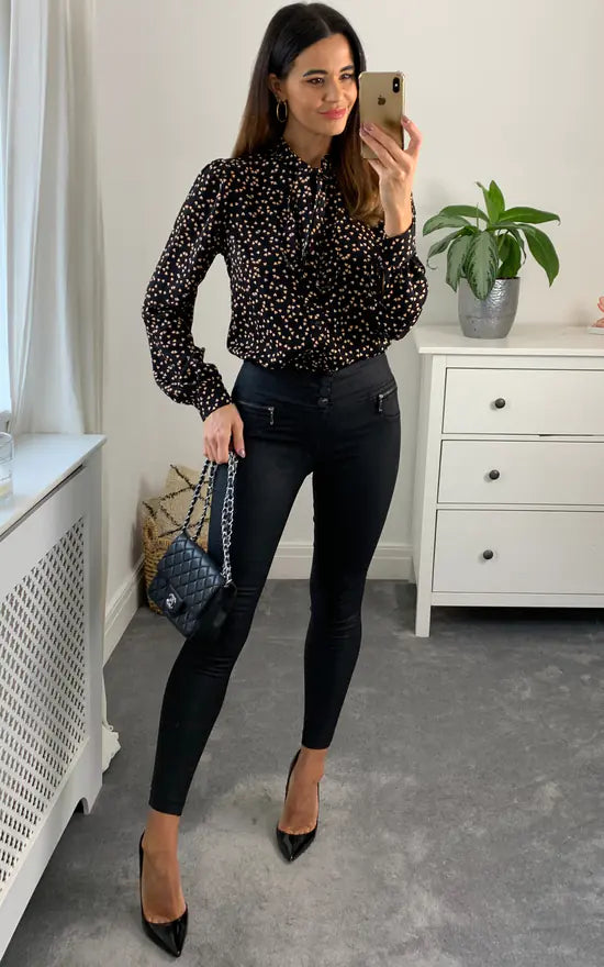 Holly Pussybow Blouse Colour Black And Peach