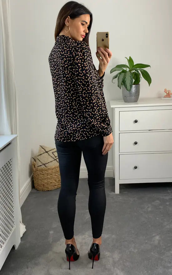 Holly Pussybow Blouse Colour Black And Peach