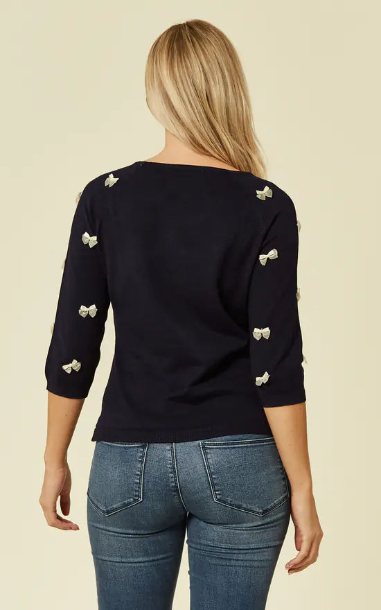 Knitted Bow Top Navy