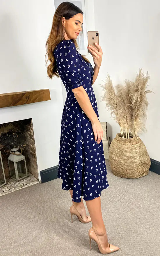 Louise Printed Button Down Dress With Neck Tie