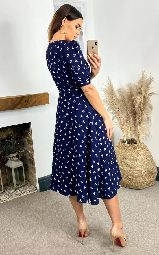 Louise Printed Button Down Dress With Neck Tie