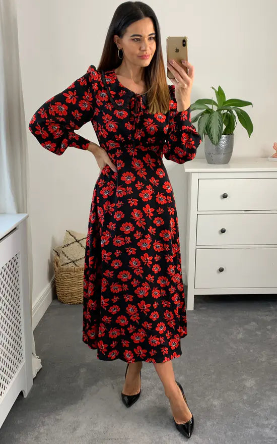 Millie Empire Midi Dress Colour Black And Red