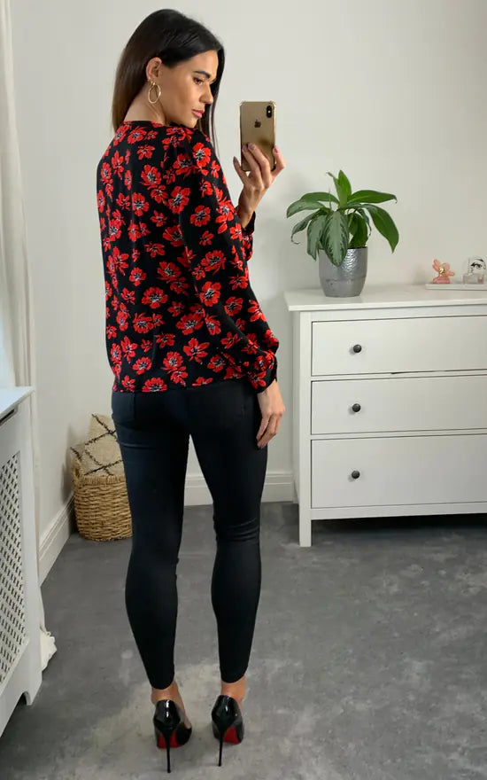 Millie Frill Collar Shirt Black And Red