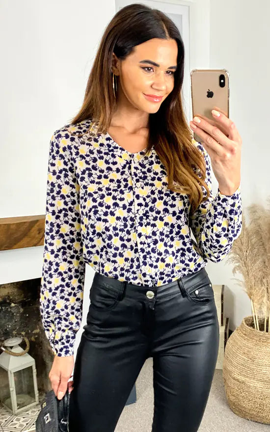 Stella Printed Blouse (Yellow & Black)