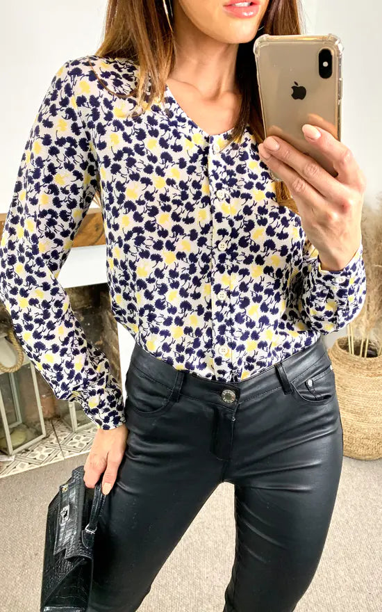 Stella Printed Blouse (Yellow & Black)
