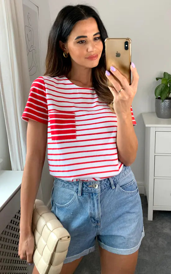 Stripe T Shirt White And Red