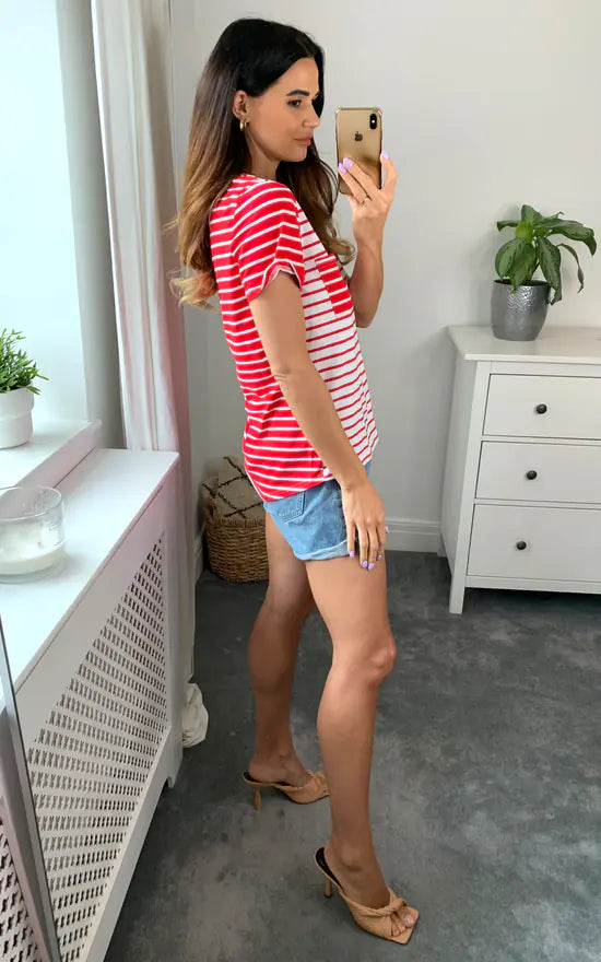 Stripe T Shirt White And Red