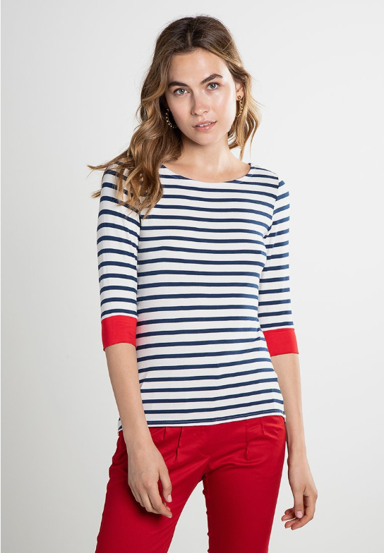 Brigitte Striped Top Cream/Navy/Red