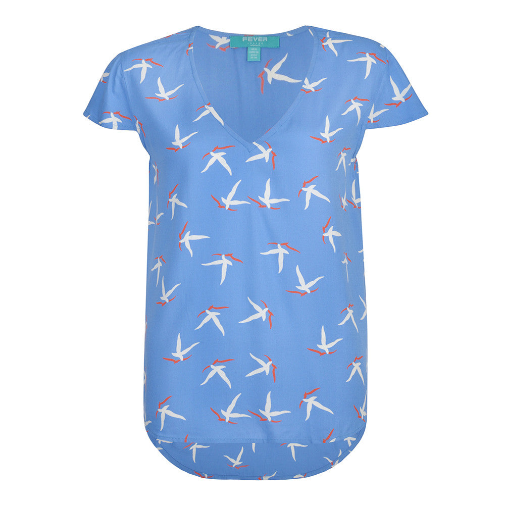 Filey V Neck Top Cornflower Blue/Coral